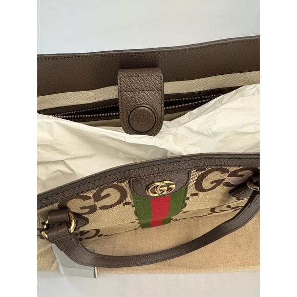 GUCCI Ophidia Jumbo GG Medium Tote Bag in Camel & Ebony Canvas Leather NEW - Picture 11 of 16